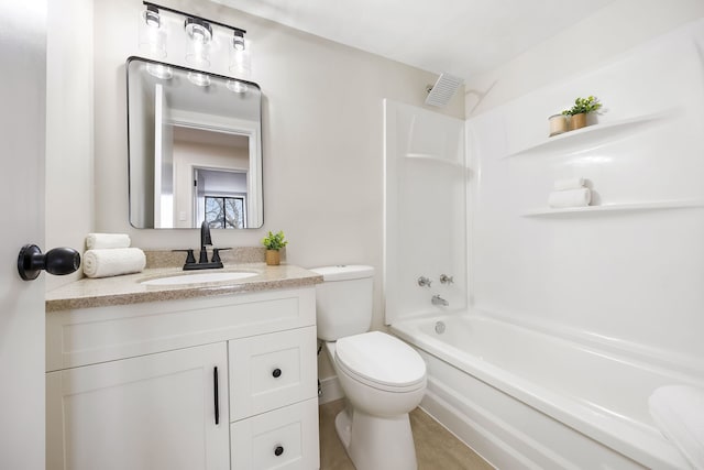 full bathroom with vanity, tub / shower combination, and toilet