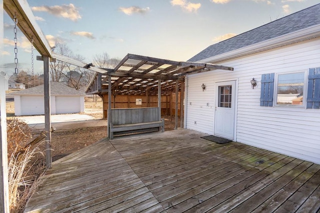 deck at dusk with an outdoor structure