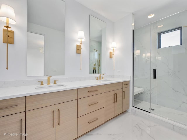 bathroom featuring vanity and walk in shower