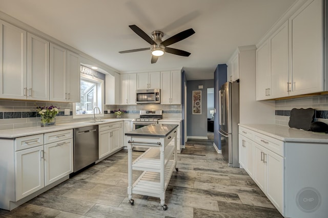 kitchen with white cabinetry, appliances with stainless steel finishes, sink, and tasteful backsplash