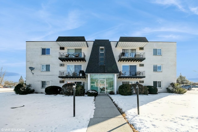 view of snow covered building