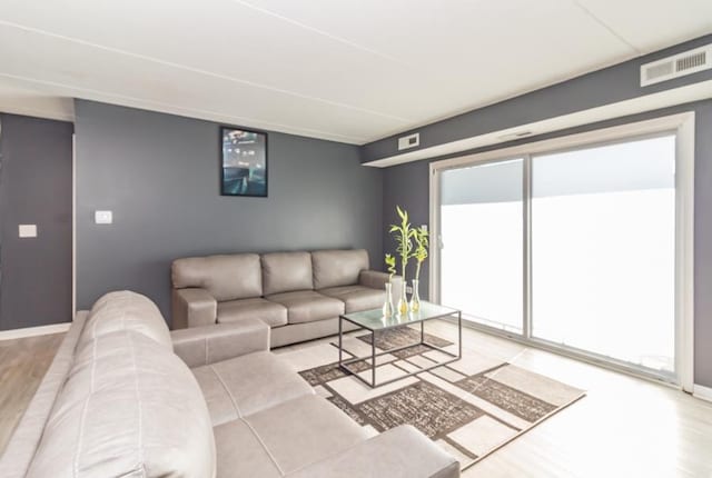 living room featuring light wood-type flooring