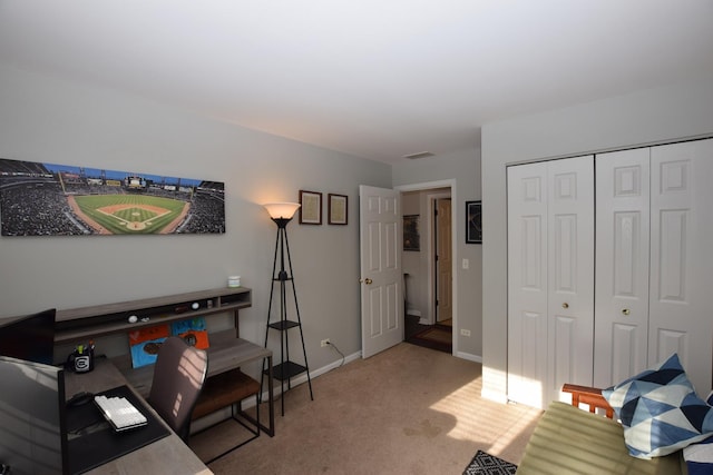 interior space featuring light colored carpet