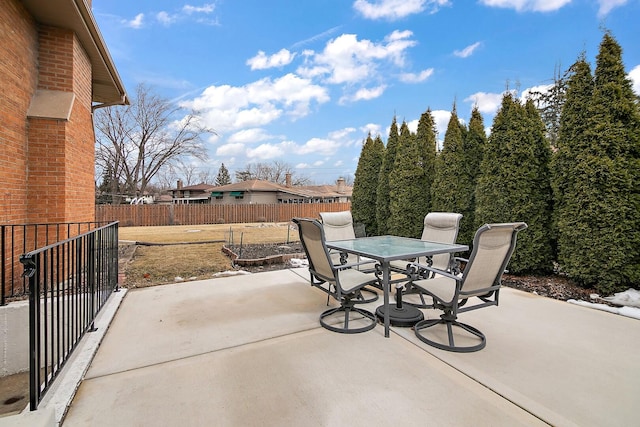 view of patio / terrace with a fenced backyard and outdoor dining area