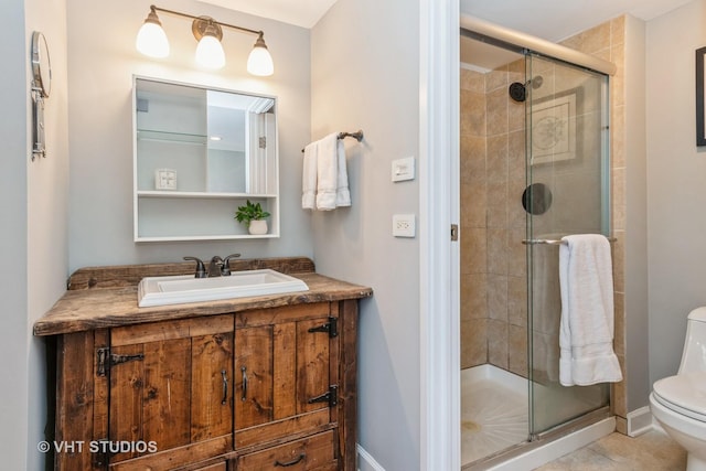 bathroom with walk in shower, toilet, and sink