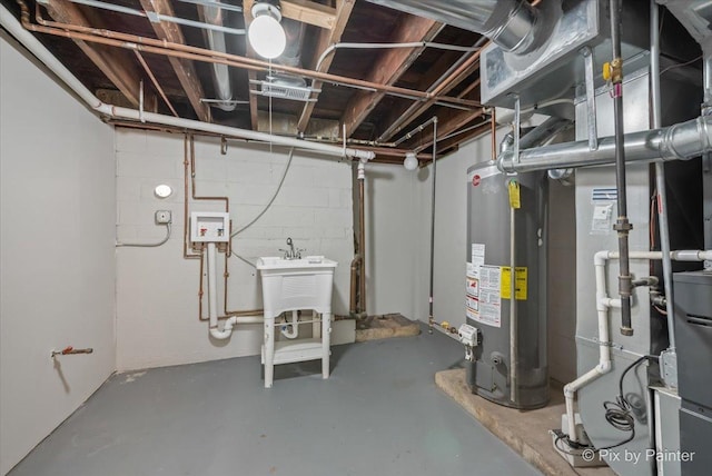 basement with water heater