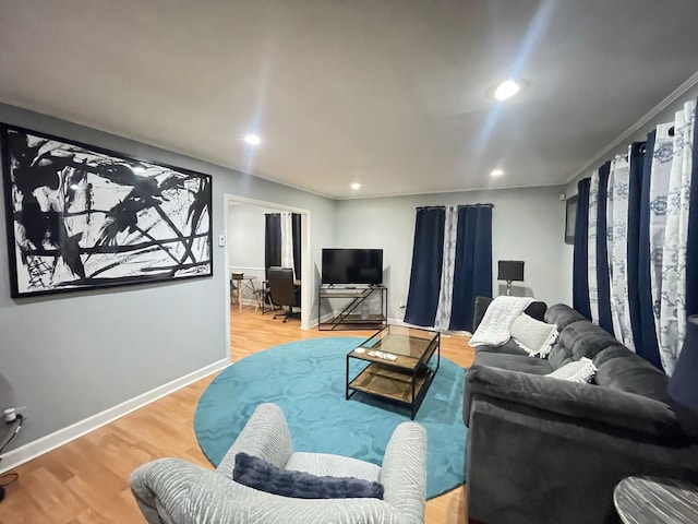 living room with light hardwood / wood-style flooring