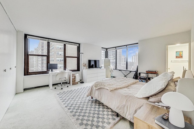 bedroom with light carpet