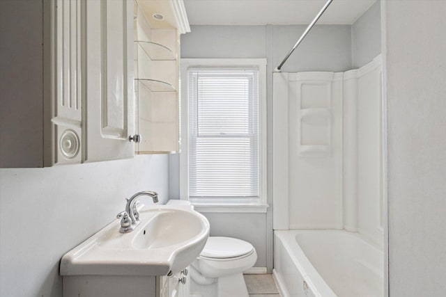 full bathroom featuring tile patterned floors, vanity, toilet, and shower / washtub combination