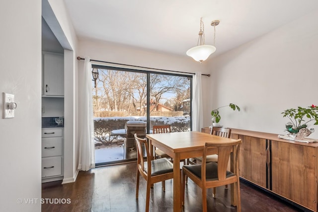 dining space featuring dark hardwood / wood-style floors and a wealth of natural light