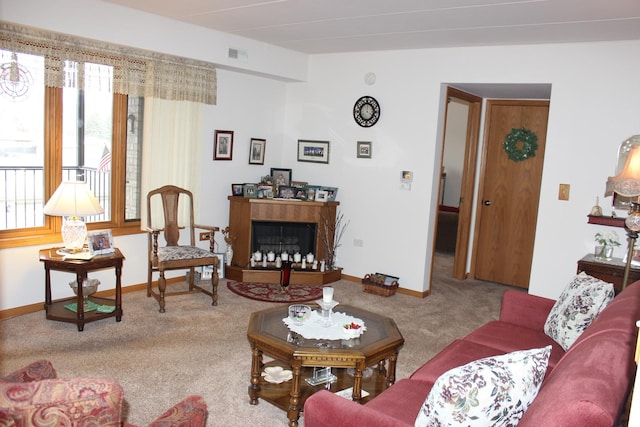 living room featuring carpet