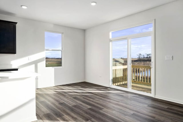 unfurnished living room with dark wood-type flooring