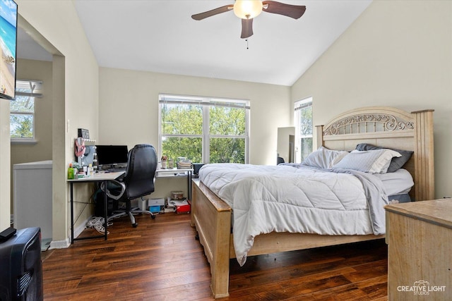 373 Wagonwood Rd, Round Lake, IL 60073 - bedroom with vaulted ceiling, ceiling fan, and dark wood finished floors