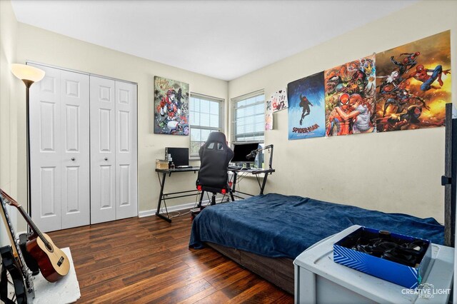 373 Wagonwood Rd, Round Lake, IL 60073 - bedroom with wood-type flooring, a closet, and baseboards