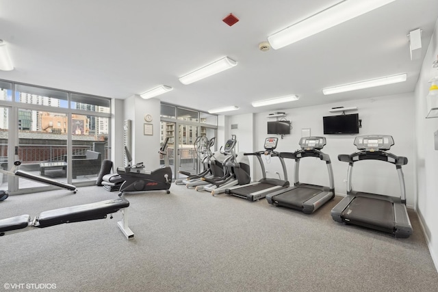 exercise room with expansive windows