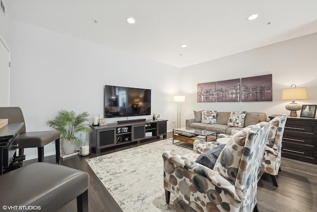 living room featuring dark hardwood / wood-style floors