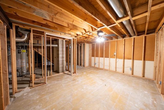 basement featuring gas water heater