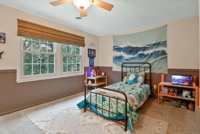 bedroom with carpet flooring and ceiling fan