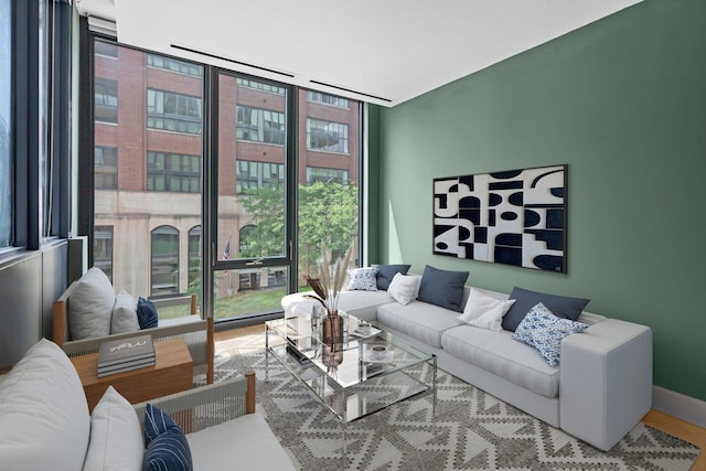 living room featuring expansive windows