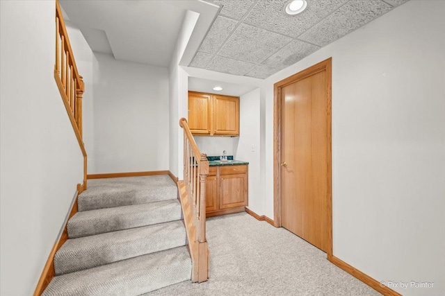 stairway with carpet floors