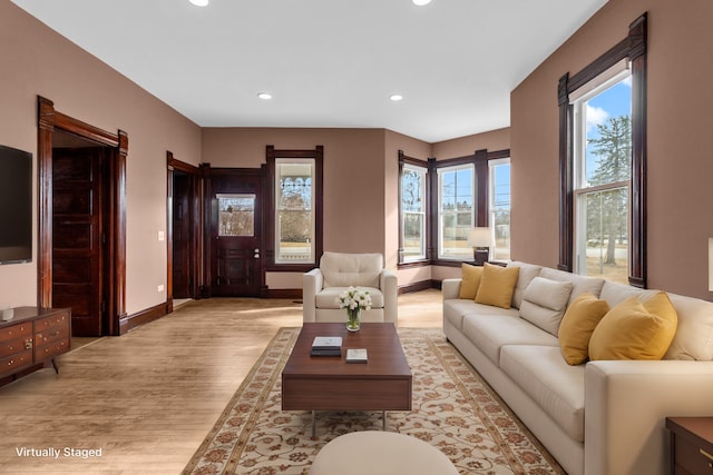 living room with light wood-type flooring