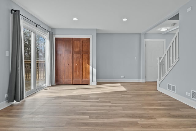 interior space with light hardwood / wood-style floors