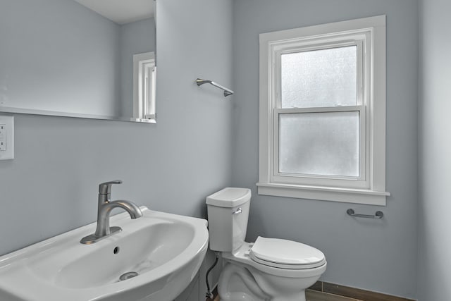 bathroom featuring hardwood / wood-style flooring, sink, and toilet