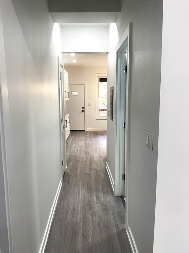 corridor with dark hardwood / wood-style floors