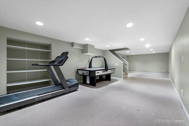 workout room with light carpet