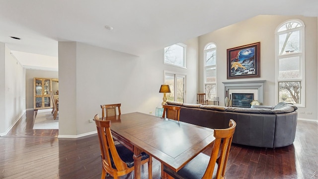 dining area with dark hardwood / wood-style flooring