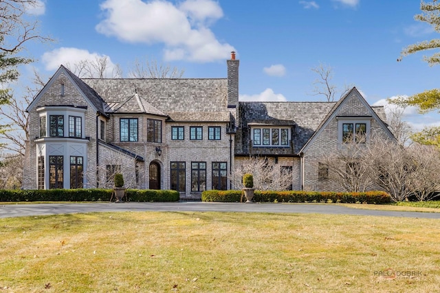 english style home featuring a front lawn