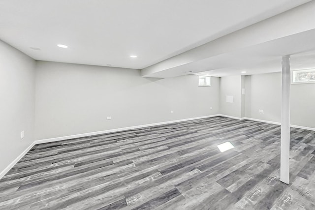 basement with wood-type flooring