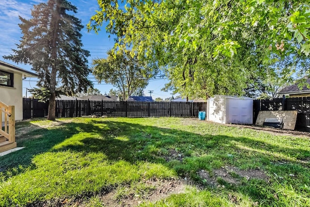 view of yard with a storage unit