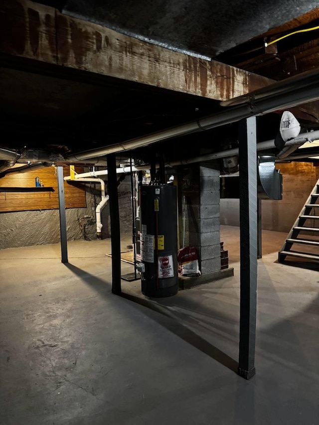 basement featuring water heater