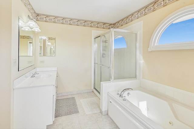 8431 Nielsen Dr, Tinley Park, IL 60487 - bathroom with vanity, tile patterned floors, and independent shower and bath
