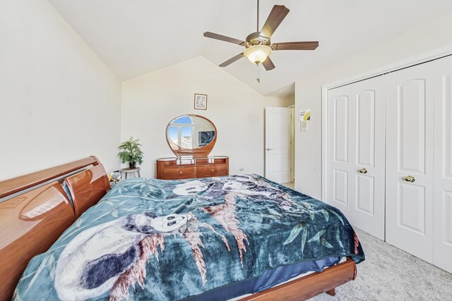 8431 Nielsen Dr, Tinley Park, IL 60487 - bedroom featuring lofted ceiling, carpet flooring, ceiling fan, and a closet