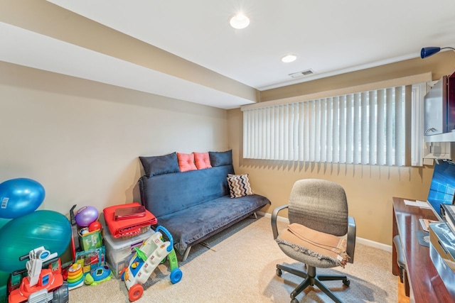 view of carpeted home office