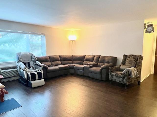 living room with dark wood finished floors