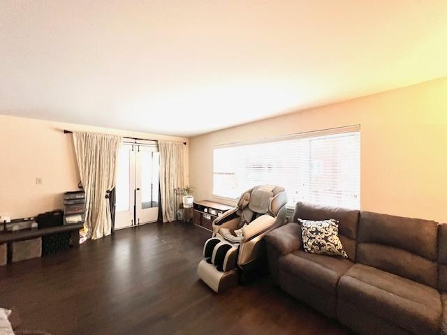 living room with dark wood finished floors