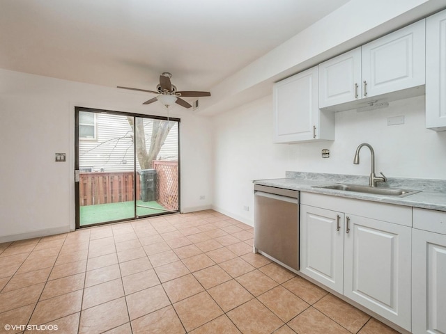 kitchen with sink, white cabinets, and dishwasher