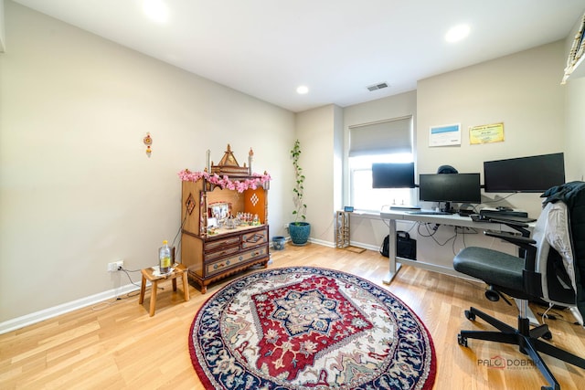 home office featuring light wood-type flooring