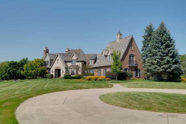 english style home featuring a front yard