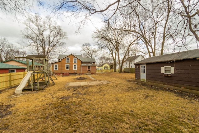 view of yard with a playground