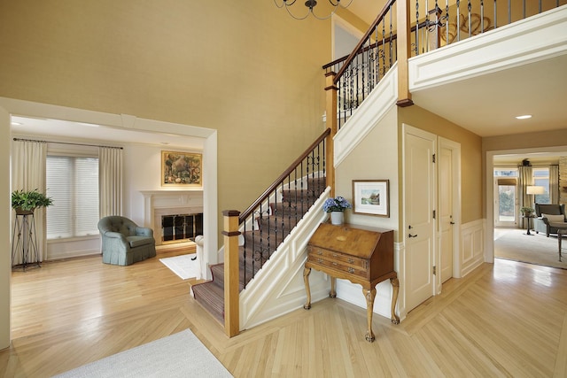 stairs with a towering ceiling