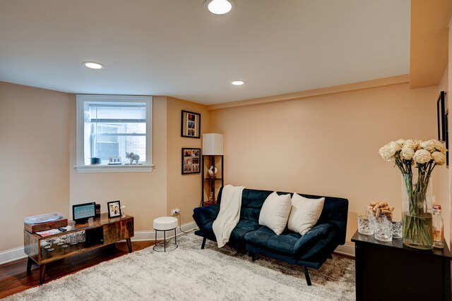 4820 W George St, Chicago, IL 60641 - sitting room featuring baseboards, wood finished floors, and recessed lighting