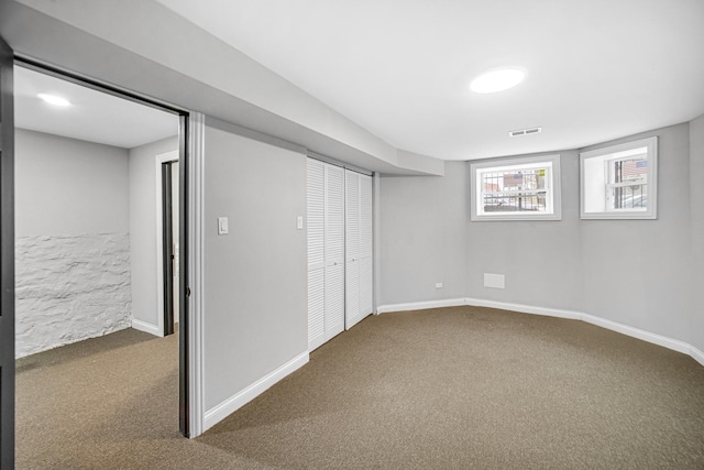 basement with carpet floors