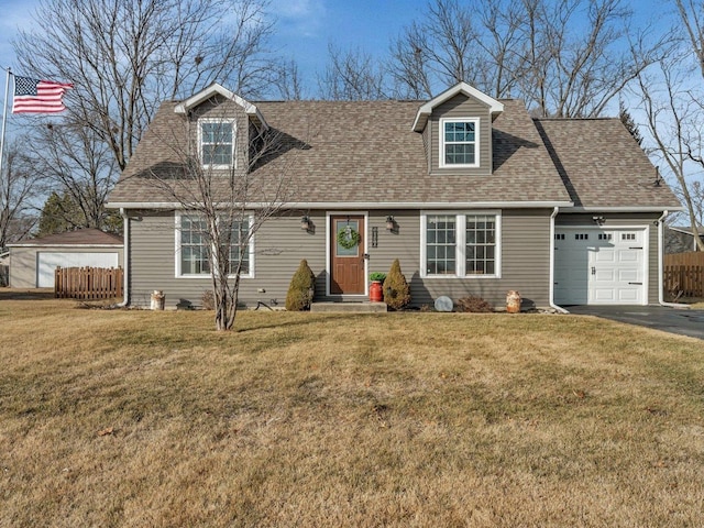 cape cod home with a garage and a front yard