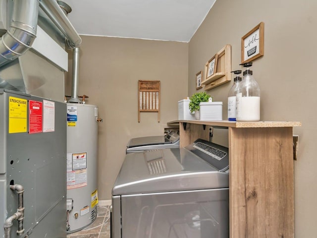 laundry room featuring independent washer and dryer and water heater