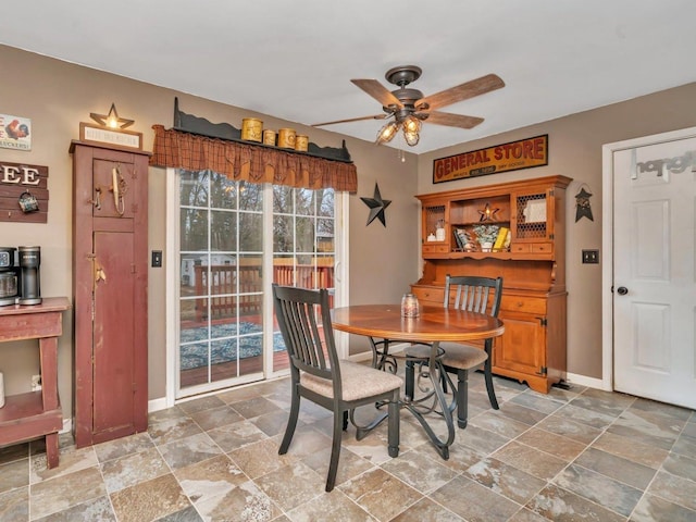 dining area with ceiling fan