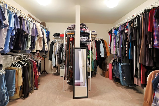 spacious closet featuring light colored carpet